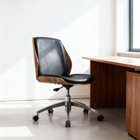 Chaise de bureau de direction moderne de luxe pivotante et réglable en cuir PU et aluminium avec accoudoirs fixes et dossier solide à réglage manuel