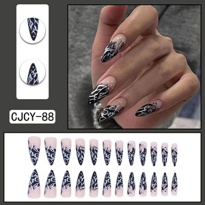 Venta al por mayor 24 piezas de alta personalización ABS <span class=keywords><strong>uñas</strong></span> postizas precioso largo Stiletto reutilizable serie negra <span class=keywords><strong>uñas</strong></span> postizas - Product Image 5