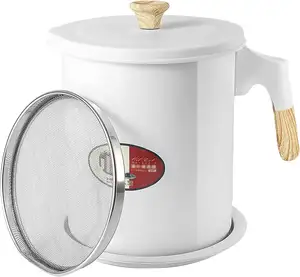 陶瓷培根节油器带盖精制铁食用油罐带盖手柄适用于厨房脂肪分离器和储存