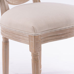 طقم كراسي طعام بتصميم فرنسي من الخشب الصلب مع ظهر من الروطان وقماش الكتان باللون البيج (قطعتان) - Product Image 3