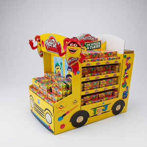 Expositor <span class=keywords><strong>de</strong></span> cartón personalizado con forma <span class=keywords><strong>de</strong></span> autobús escolar, estanterías promocionales para juguetes <span class=keywords><strong>de</strong></span> plastilina, juegos infantiles, temporada escolar - Product Image 1