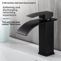 Robinet de lavabo à poignée unique nordique Design cascade noire Options d'eau chaude et froide Comptoir anti-éclaboussures pour armoires de salle de bain
