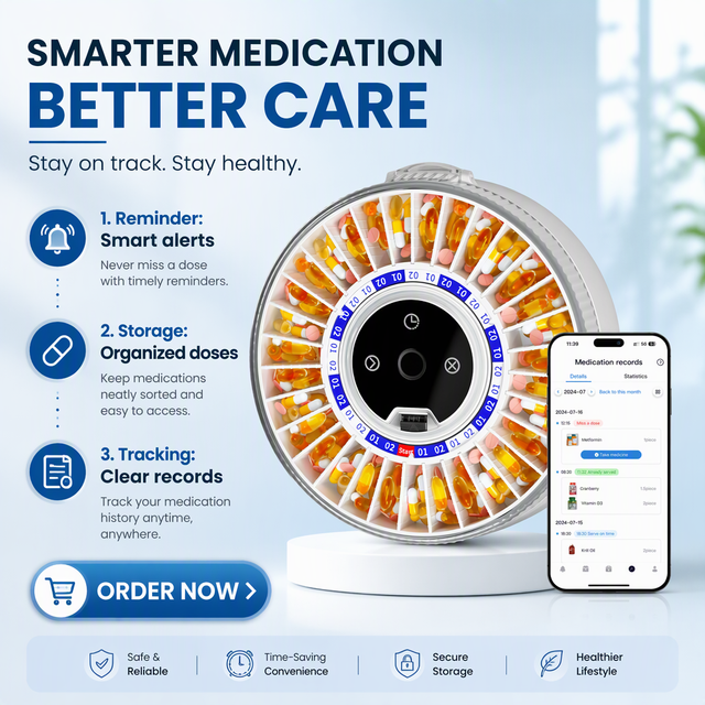 A1310 Intelligent Pill Dispenser, Automatic Medication Organizer with App, Voice Reminder, Secure Lock Pill Box for Elderly