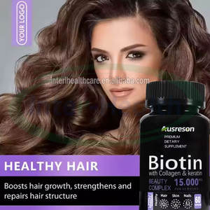 Capsule di Biotina Ausreson per la Crescita dei Capelli <span class=keywords><strong>5000</strong></span> <span class=keywords><strong>Mcg</strong></span> 10000mcg 25000mcg Integratore Vitaminico con Etichetta Privata Capsule di Cheratina Collagene e Biotina - Product Image 3