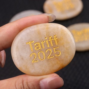 <strong>Yellow</strong> <strong>Jade</strong> <strong>Stone</strong> Engraved Oval Shape Carved Tariff 2025 Palm Worry <strong>Stone</strong> Meditative Thinking - Product Image 1