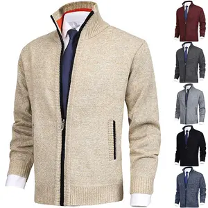 AiNear custom logo designer blank rib knit cardigan sweater men knitwear long sleeve zip up wool knit men's cardigan sweater