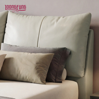 LOONGFUNG Cadre de lit en cuir véritable de style scandinave, lattes en bois de pin massif robustes, mousse haute densité, meubles pour la maison et l'hôtel