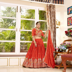 <b>Red</b> Embroidered <b>Lehenga</b> Choli Set Women Traditionals Ethnic Wear <b>Wedding</b> India Pakistan Style Floor-Length Loose Fit - Product Image 1