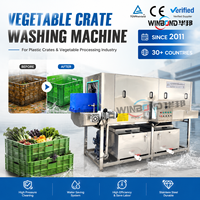 Fruit- en groentekrattenreinigingsmachine SUS304 IoT Smart Monitor PLC-besturing hogedrukreiniger droger