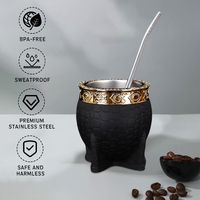 BORGE Tasse à Yerba Maté Personnalisée 6oz/180ml en Acier Inoxydable Gaufré, Double Paroi Sous Vide avec Surface en Cuir PP et Paille