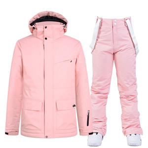 Calidad Unisex a prueba de viento impermeable al aire libre chaqueta pantalones conjunto hombres traje de esquí conjunto completo adulto y niño tamaño abajo grueso traje de nieve - Product Image 2
