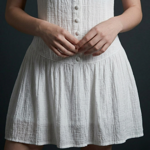 <b>White</b> Sleeveless A-Line Mini Dress O-Neck Button Front 100% Cotton Breathable Casual Summer Wear - Product Image 4