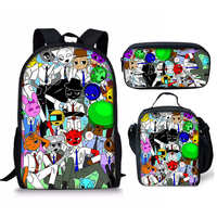 Ensemble de sacs à dos trois pièces imprimés DIY Rhythm Box Sprunki, sac repas et trousse à crayons pour étudiants, motif dessin animé personnalisé, doublure en polyester