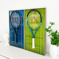 Marco de Fotos para Raqueta de Tenis de Metal y Madera, Decoración de Pared Rectangular Negra, Ecológica y Duradera, para Campeonatos Grand Slam