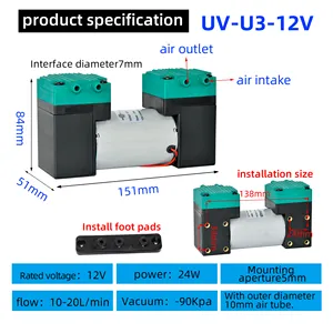 Fabrika özelleştirme küçük hava DC 12V/24V/220V 20L/min çift kafa negatif basınç diyafram vakum pompası gıda ambalaj için