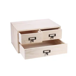 Anpassung Kleine hölzerne Aufbewahrung sbox mit Schublade 3-lagige flache Schublade Holz-Desktop-Schließfach kleine Holzbox Aufbewahrung sbox