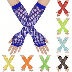 New Mesh Nylon Finger <b>Sleeves</b> Neon <b>Fishnet</b> Unisex Black Red Sheer UV Protection Long Summer Autumn Fancy Dress Sexy Punk Goth - Product Image 4