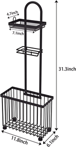 Porte-rouleau de <span class=keywords><strong>papier</strong></span> <span class=keywords><strong>toilette</strong></span> autoportant moderne à 3 niveaux en métal avec distributeur de rouleaux et étagère de rangement, style Reserve - Product Image 3