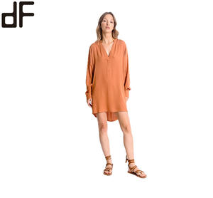 OEM Casual Office Ladies Short <strong>Dress</strong> Chiffon 100%Polyester Shirt <strong>Dress</strong> Long Sleeve Solid <strong>Orange</strong> Summer <strong>Dress</strong> for Ladies - Product Image 1