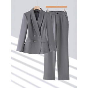 Women's Gray Long Sleeve <b>Blazer</b> And Pants <b>Set</b> Office Lady Style Anti Wrinkle For Commute - Product Image 1