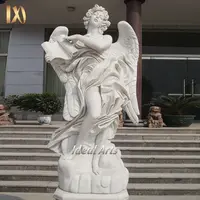 Patung Malaikat Bersayap Marmer Dekoratif Taman Seni Ideal Patung Malaikat Marmer Besar Putih Malaikat dengan Sayap Patung