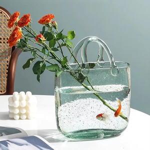 Vase <span class=keywords><strong>en</strong></span> <span class=keywords><strong>verre</strong></span> fait main au design moderne, <span class=keywords><strong>en</strong></span> forme de sac à main à large ouverture, pour fleurs, décoration de table, maison et mariage - Product Image 3