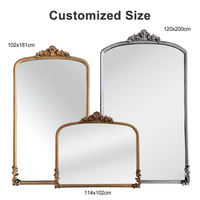 Miroir décoratif antique de grande taille, luxueux, en bois, avec cadre en forme d'arche dorée et fleurs, respectueux de l'environnement