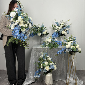 Bouquets <span class=keywords><strong>de</strong></span> roses bleues <span class=keywords><strong>et</strong></span> blanches artificielles en soie permanentes personnalisées - Product Image 1
