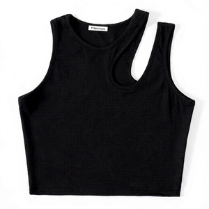 Débardeur court côtelé asymétrique 100 % coton écologique personnalisé pour femme – Soutien-gorge de sport sans manches pour fitness, yoga et entraînement - Product Image 1