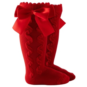 Top vente 0-5 Ans 100% coton petites filles bébé genou haute chaussettes doux coton bio <span class=keywords><strong>bas</strong></span> arc volants chaussettes - Product Image 1