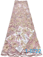 Tissu en dentelle YZ brodé de luxe pour fêtes, tissu en filet coloré avec sequins et perles pour robes de soirée, tissu brodé