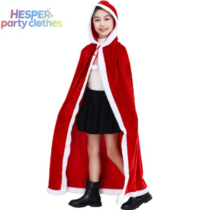 Capa con Capucha de Terciopelo Rojo Navideño HESPER, Capa para Niños, Disfraz de Santa Claus, Ropa Infantil para Niñas - Product Image 1