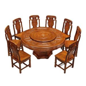 Juego de Mesa de Comedor Redonda de Madera Maciza Estilo Chino con Plato Giratorio, 6 Piezas, Color Palisandro, Muebles para Comedor - Product Image 5