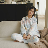 Nouvel ensemble de pyjama d'hiver en velours de lait extra-épais doublé de polaire thermique, en laine d'agneau, à manches longues, imprimé floral rêveur