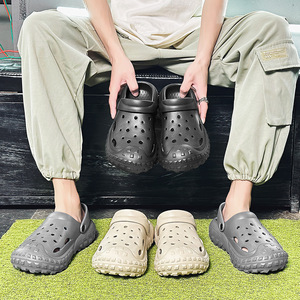 Men's Summer Outdoor Casual <b>Clog</b> Slippers Thick Soled Beach Shoes Comfortable Wear Resistant Solid Color Couple Style - Product Image 4