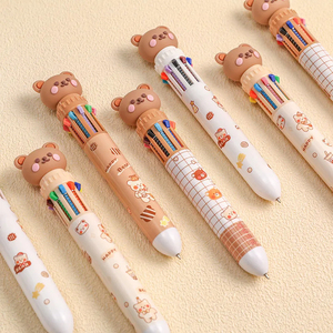 Stylo bille 10 couleurs Ours de dessin animé 0,5 mm, stylos gel à encre colorée, stylos kawaii en silicone, fournitures scolaires et de bureau, papeterie coréenne - Product Image 2