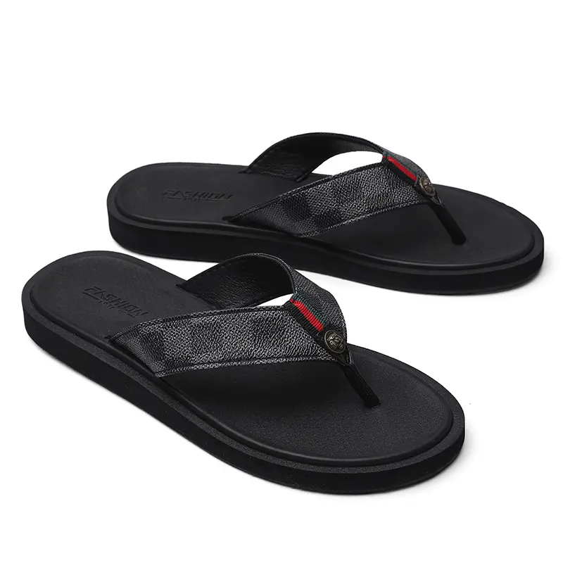 Factory direct selling Hot selling fashion men's plus size slippers outdoor leather flip flops