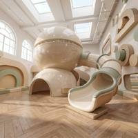 Aire de jeux intérieure personnalisée, ensemble de château minimaliste moderne aux couleurs Morandi |   Équipement de jeu souple haut de gamme non gonflable