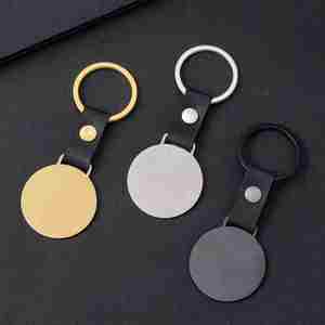 Porte-clés en cuir vierge en forme d'étiquette métallique brossée pour personnalisation DIY, gravure laser, impression UV, porte-clés photo en acier inoxydable - Product Image 6