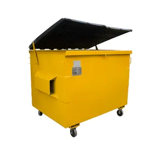 Outdoor Metall Holz schrott Papierkorb auf Rädern Feste Abfälle Recycling Last Müll container Front Lift Bin