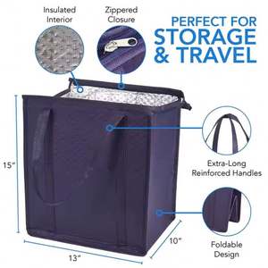 Sac à déjeuner isotherme portable personnalisé en non-tissé bleu marine pour aliments, réutilisable, isolation thermique, sac fourre-tout, maintien au chaud, glacière, sac à main - Product Image 3