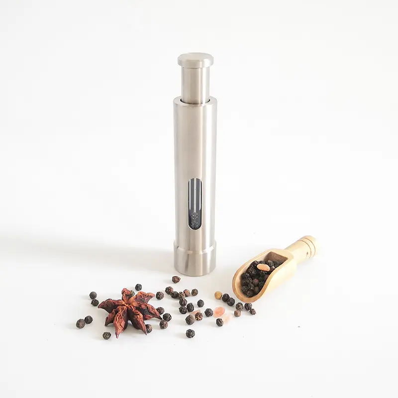 Nuovo Arrivo Mini Argento In Acciaio Inox di un Pollice della mano Spingere Salt Pepper Mill Grinder