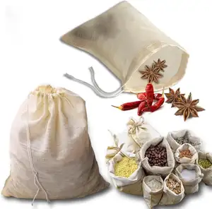 Reusable Drawstring Cotton Soup Bags Straining Herbs Cheesecloth Bags Coffee Tea Brew Gravy Broth Stew Bags