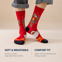 Chaussettes en coton jacquard à motifs de Noël, chaussettes mi-hautes 200N, motif Père Noël et rennes, boîte cadeau, chaussettes décontractées pour hommes, idéales pour les fêtes