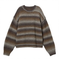 Suéter Oversize de Punto 100% Algodón con Rayas Degradadas, Antiarrugas, Estilo Casual, Unisex, Cuello Redondo, Tendencia de Invierno
