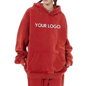 Supplier Custom Logo Casual Plush Thick Fried Hoodie Set Vintage <b>Acid</b> Washed Sweatpants <b>Dropped</b> Shoulder Waterproof 100% Cotton - Product Image 3