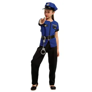 迪旭儿童警察服装万圣节女孩服装短袖军官制服套装角色扮演装扮