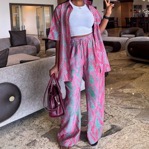 Women's Plus Size Loose Collar Short Sleeve Printed Shirt & High-Waisted Wide-Leg Casual <b>Pants</b> African 2-Piece Set Fashion - Product Image 5