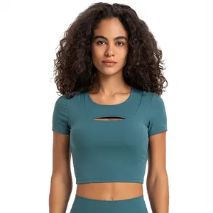 Hauts courts d'entraînement en coton biologique pour femmes chemises de yoga à manches courtes T-shirts de course athlétiques décontractés