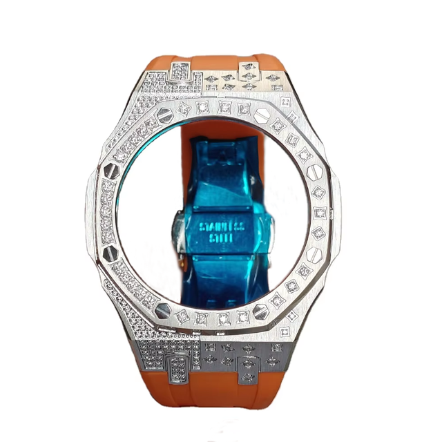 Popular Premium Xinying Ga2100 Stainless Steel 44mm Fashionable Starry Star Setting Stone Watch Case Orange Rubber Strap Mod Kit